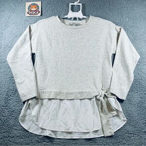 Loft Blouse Top Women's Long Sleeve Crew Neck Hip Tie Pullover Knit White Size S